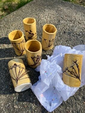 Handmade Yellow Ceramic Bud Vases/ potentially shot glasses? - Set of 6